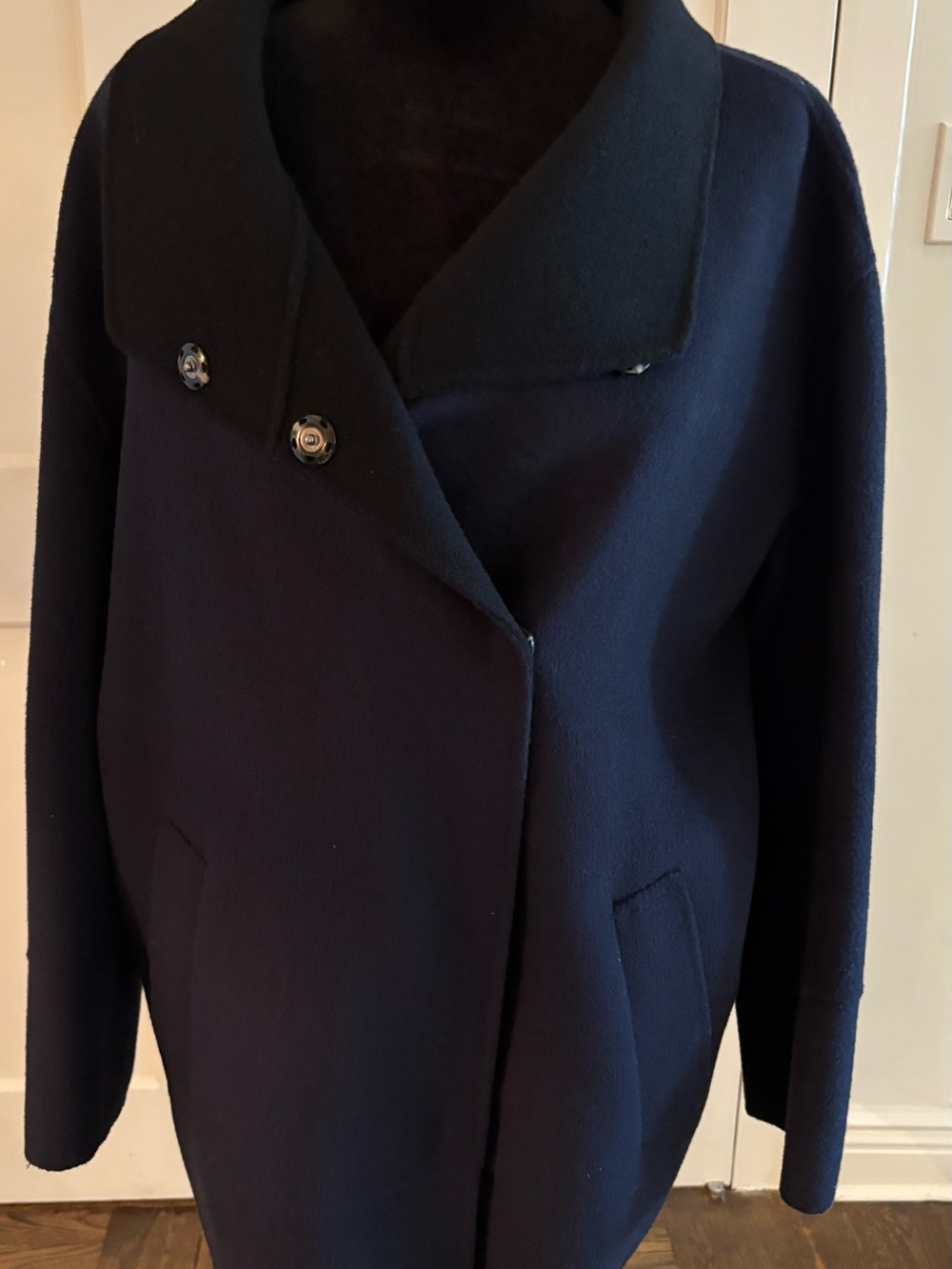 Banana Republic Navy Black Two-Toned Felted Wool Cocoon Coat